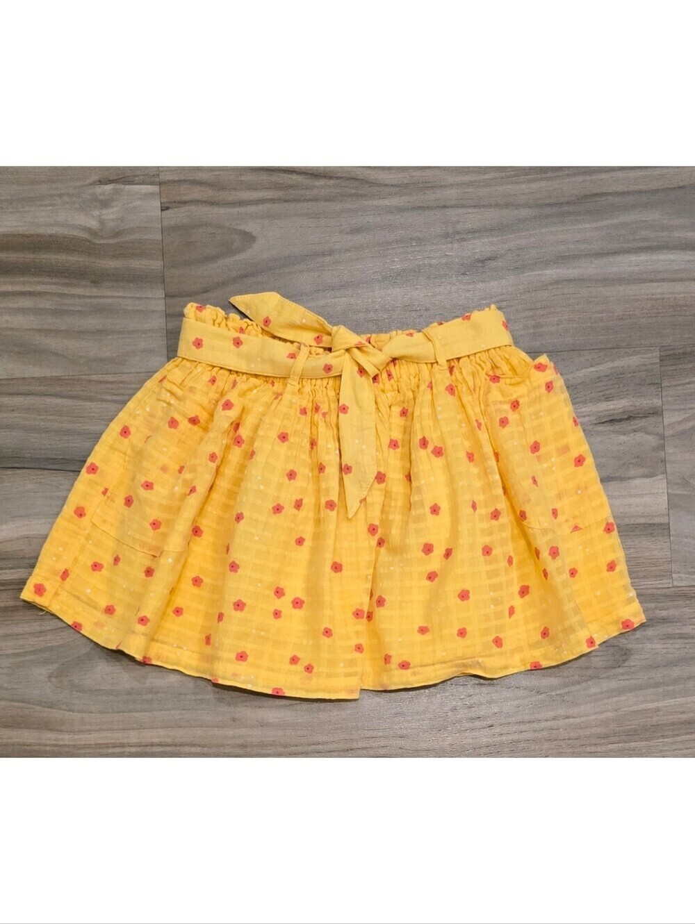 Cat & Jack Girls Yellow Floral Skirt Size XS 4-5 Tie Waist Cotton Summer